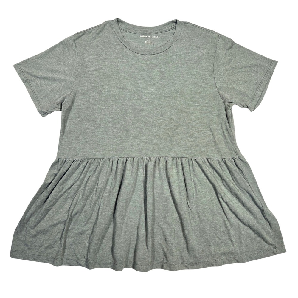 American Eagle Womens L Sage Green Babydoll Peplum Short Sleeve T-Shirt Top